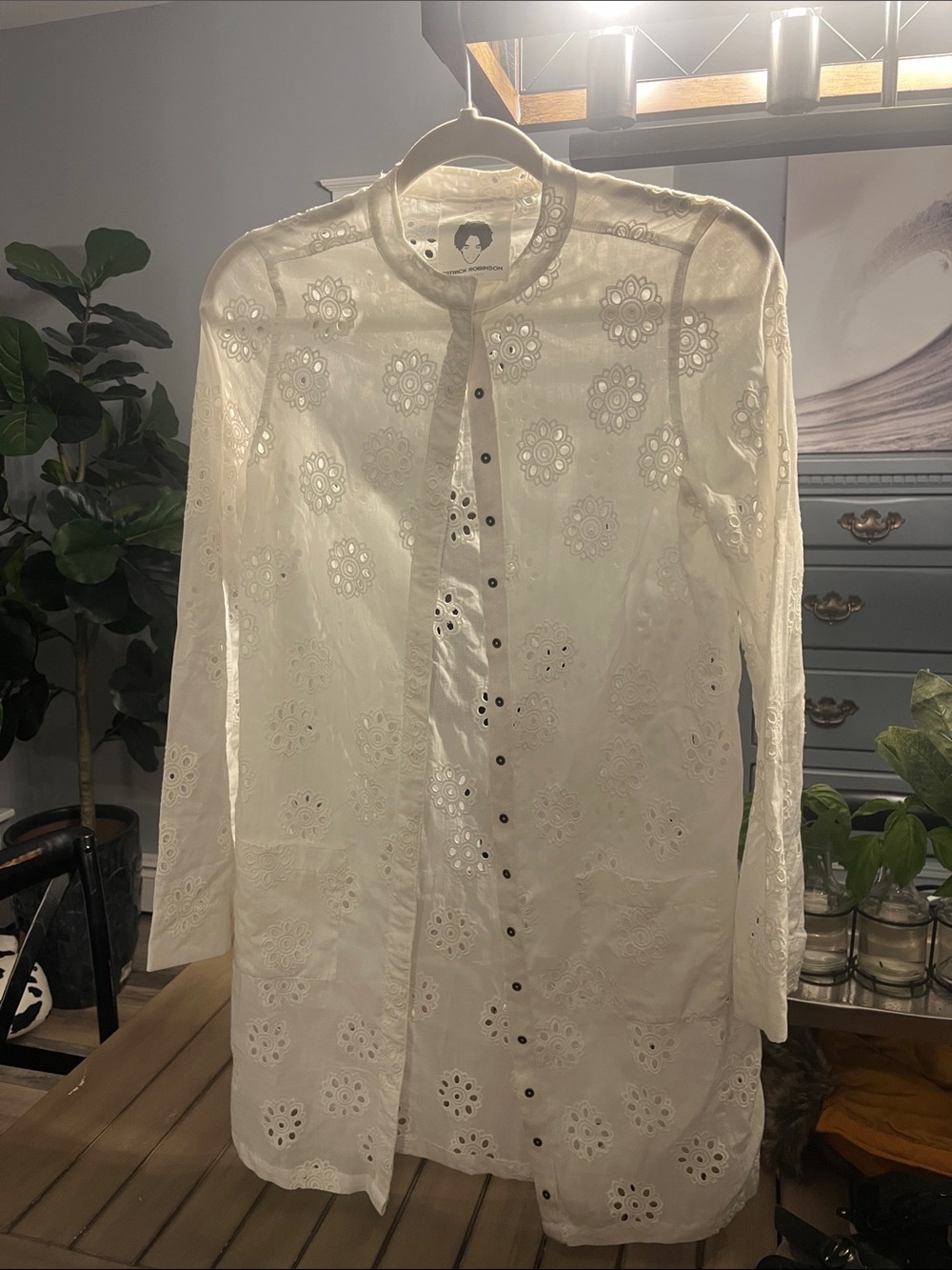 White Eyelet Button-Front Tunic